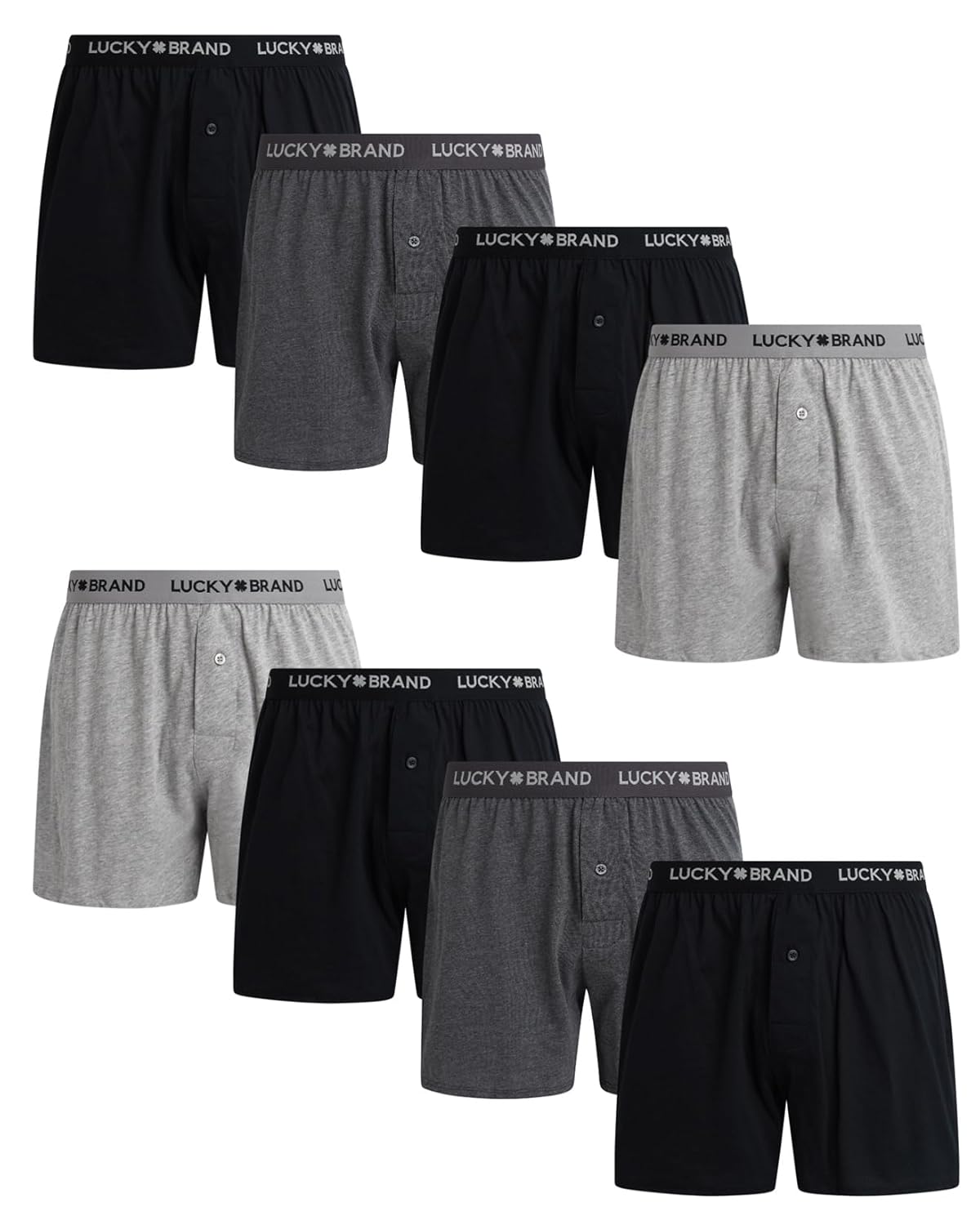 Lucky Brand Mens Underwear Boxer Shorts - 8 Pack Super Soft Knit 4 Inseam Relaxed Fit Cotton Boxers