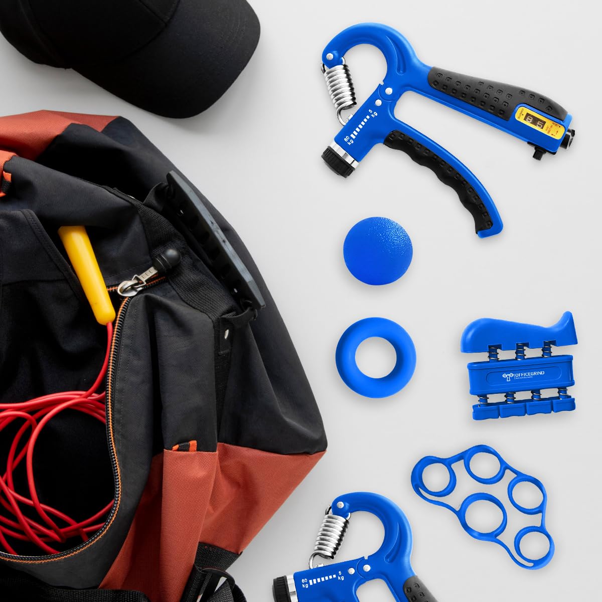 Kit de fortalecimiento de agarre de mano con ejercitador de dedos, estirador de dedos, agarre de antebrazo ajustable, anillo de agarre de ejercicio y bola de agarre para aliviar el estrés para atletas