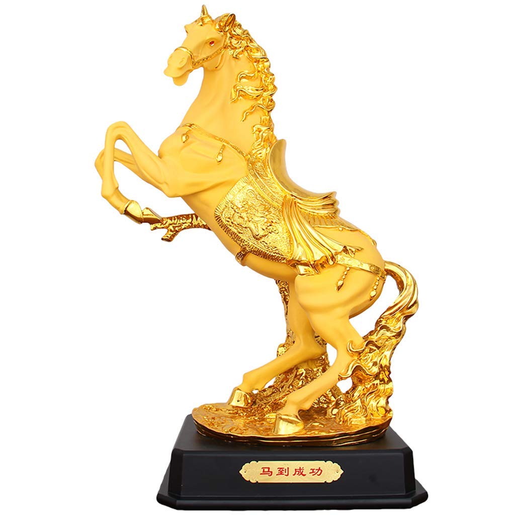 Statue Cheval Feng Shui : décoration dorée pour bureau et salon