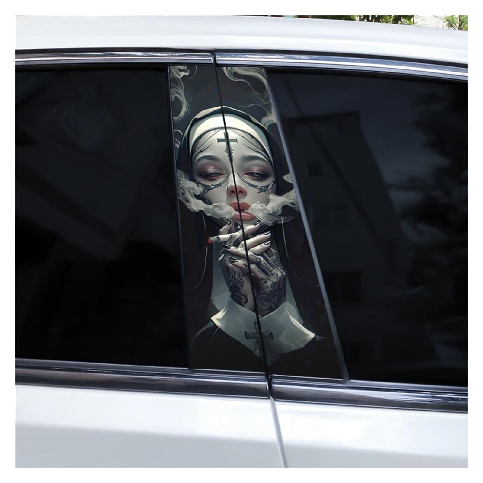 Car Side Decals 2pcs Cross Nun Sticker Car Doorpost Decal Waterproof Sunscreen for B-Pillar Door Decoration(Style S)