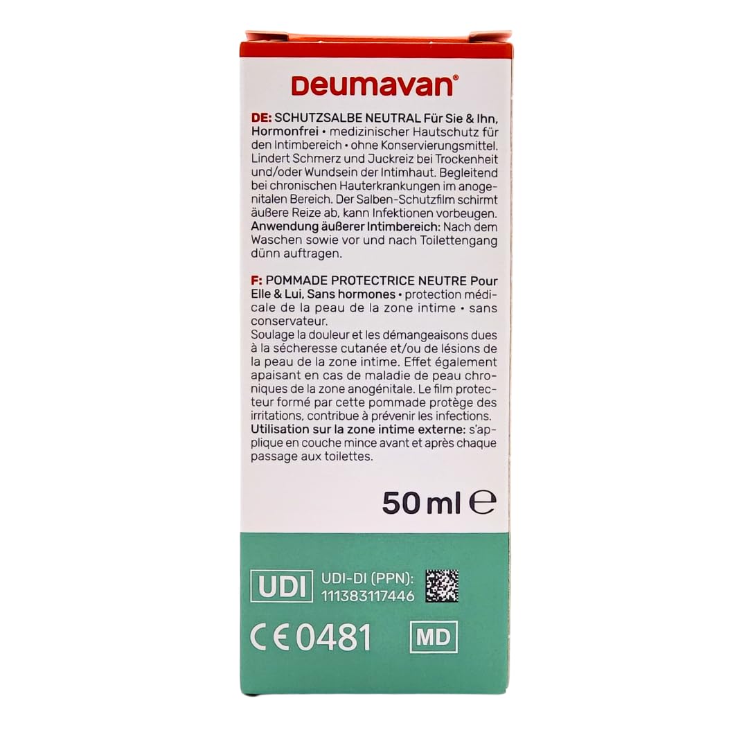 Deumavan Intim Schutzsalbe 3x 50ml I täglicher Intimschutz I Für Sie und Ihn I bei Brennen, Juckreiz, Wundsein I trockene und geschädigte Intimhaut I Hormonfrei I Spar-Set plus Pharma Perle give-away