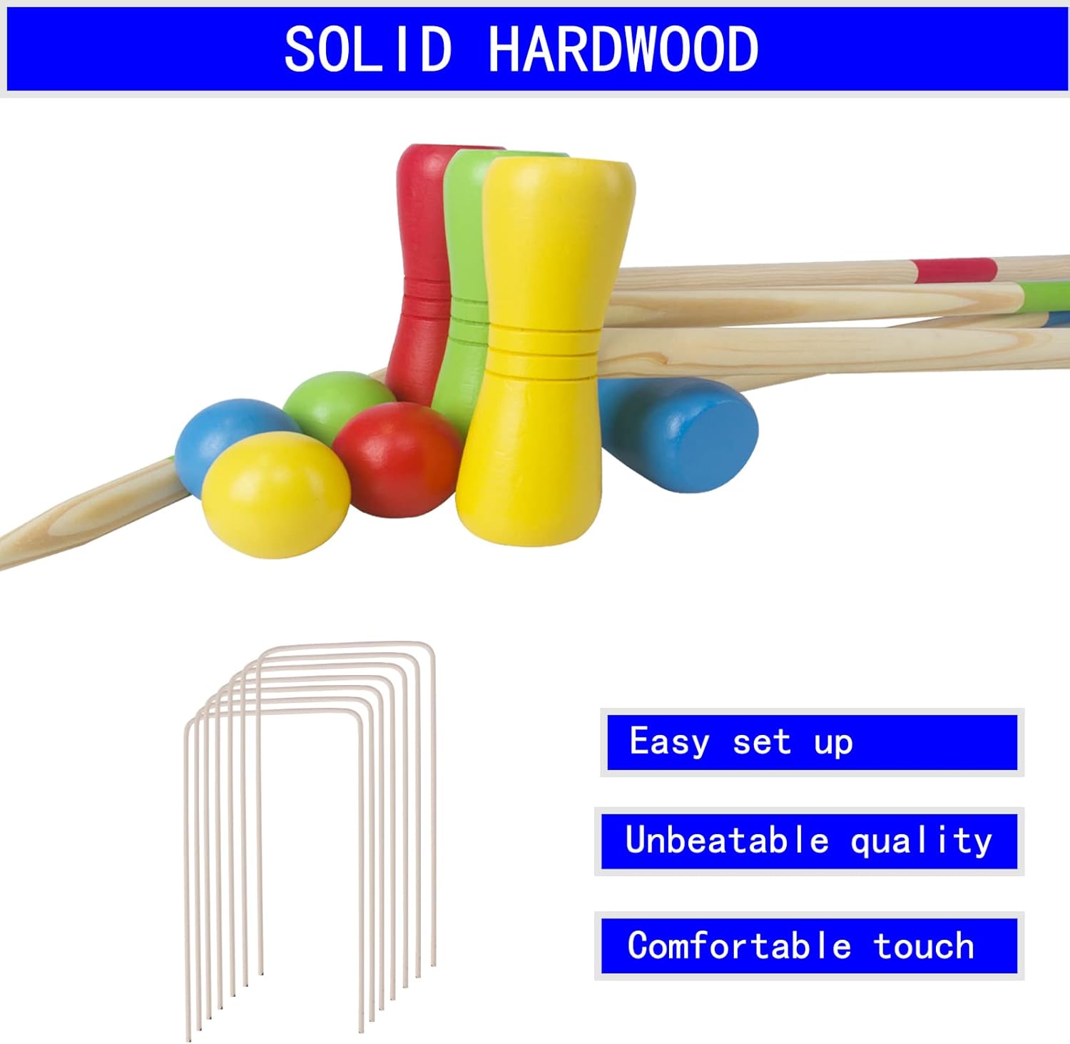 WOODENFUN Croquet Set for Kids with Four Players,28 Inches Wooden Mallets,Colored Ball,Wickets,Stakes - Lawn Backyard Game Set for Boys Girls Kids Family : Toys & Games