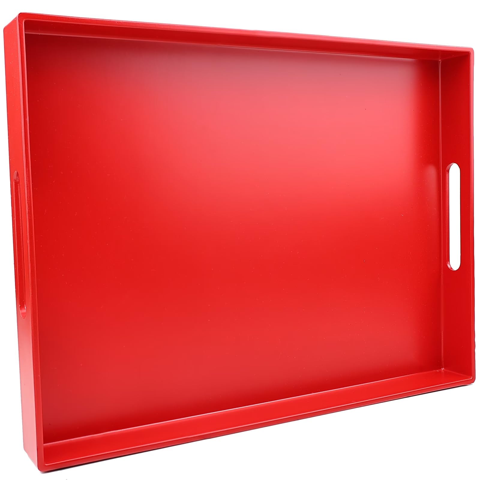 Photo 1 of [MAJOR DAMAGE] SforGUVA Red Serving Tray for Coffee Table, Rectangular Plastic Decorative Tray with Handles for Entertaining, Outdoor Patio, Living Room, Ottoman, Bathroom Counter, 11.8”*15.7”*1.6”