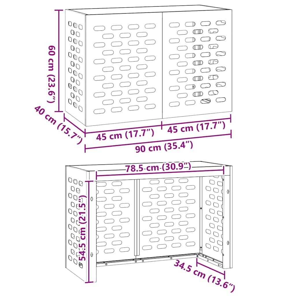 vidaXL Funda para Aire Acondicionado Oxidado 90 x 40 x 60 cm, Funda para Aire Acondicionado, Rectangular, diseño Moderno, protección al Aire Libre, Esencial para terraza