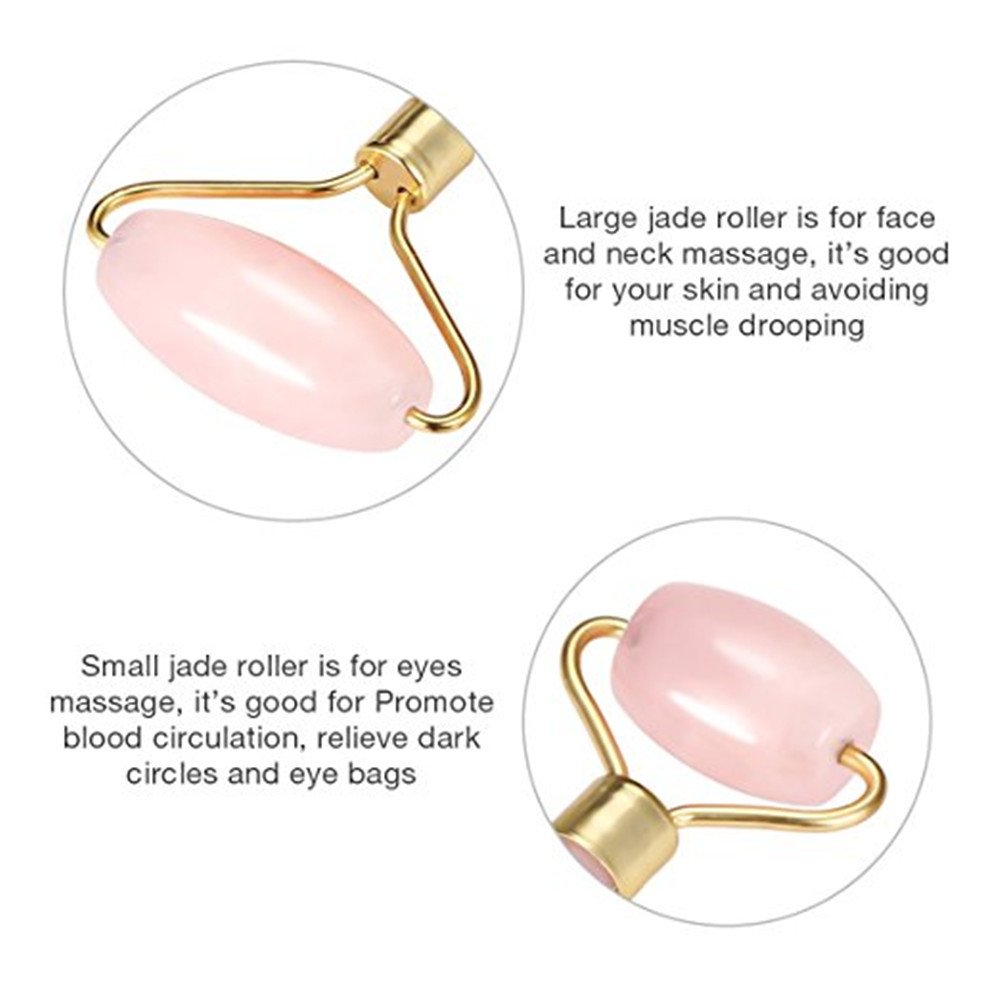 Masajeador de doble rodillo de cuarzo para rostro, antienvejecimiento, para rostro, gemas 100 % naturales con herramienta de masaje para raspar gua, rejuvenecimiento de la piel del