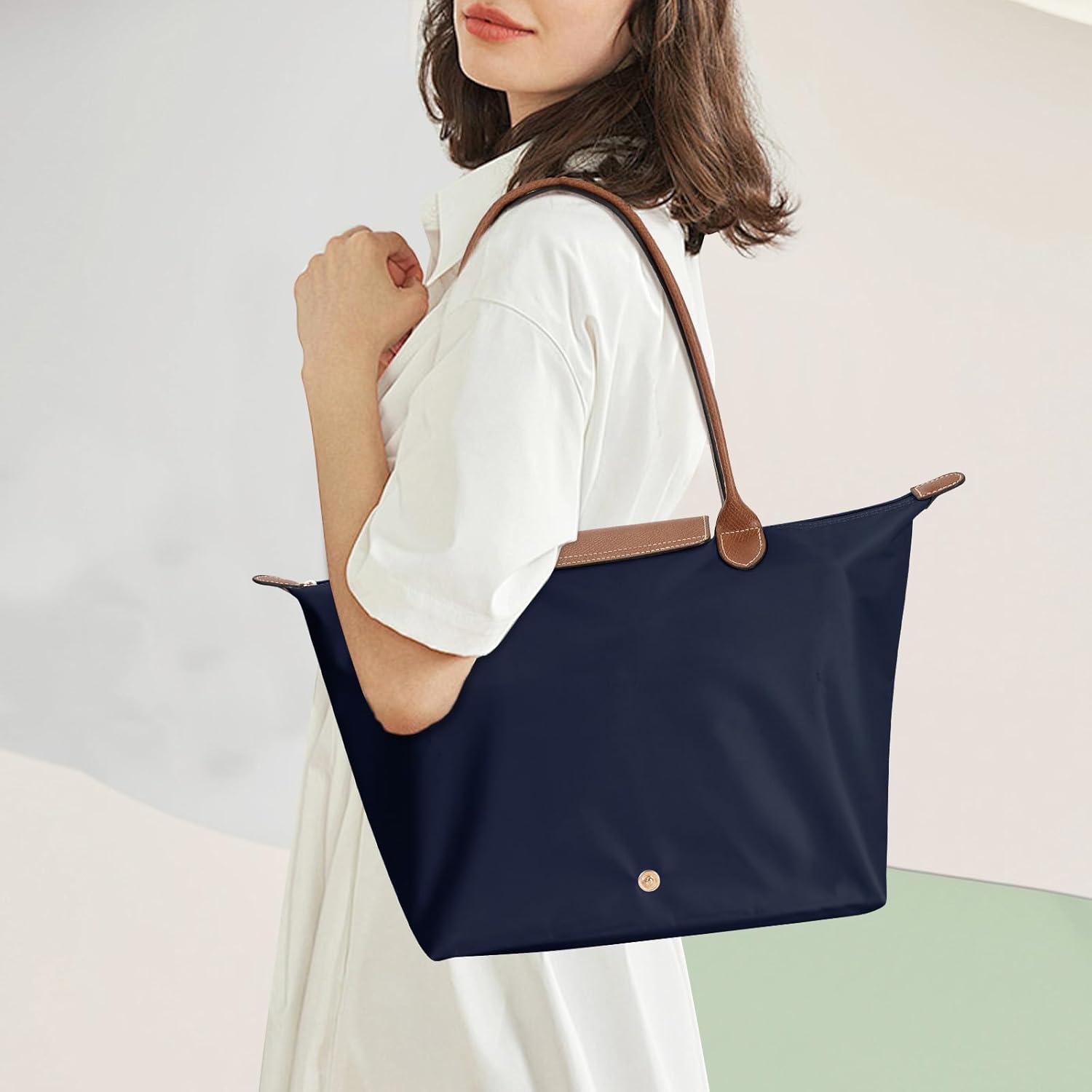 Tote Bag for Women with Purse Organizer Insert, Foldable Large Capacity Waterproof Nylon Bag for Travel, and Daily Use - Image 2