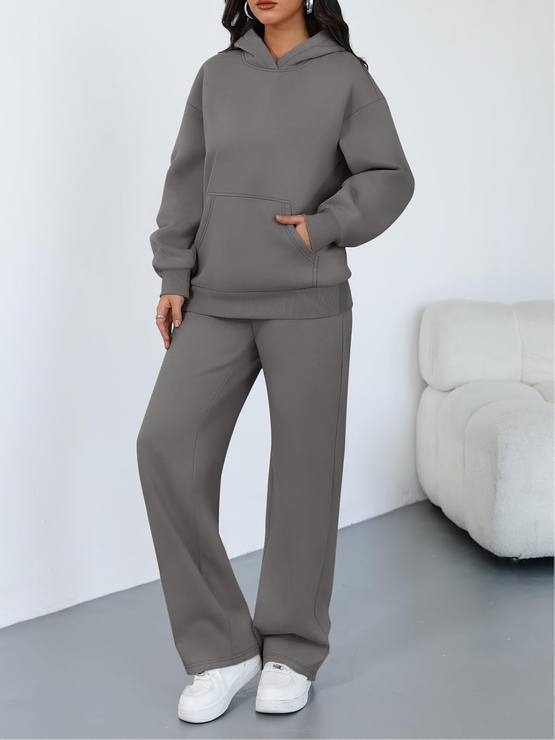 Trendy Queen 2 Piece Lounge Sweat Sets Plus Size Fall Fashion Matching Sweatsuits Wide Leg Pants Travel Outfit Winter Clothes - Image 3