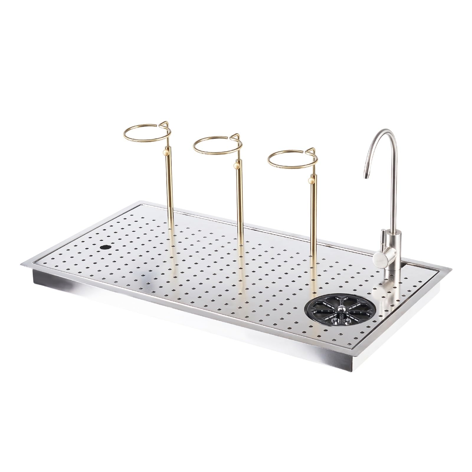 Stainless Steel Pitcher Rinser with Side Spray and Drip Tray for Kitchen Sink in Home Restaurant Cafe Bar