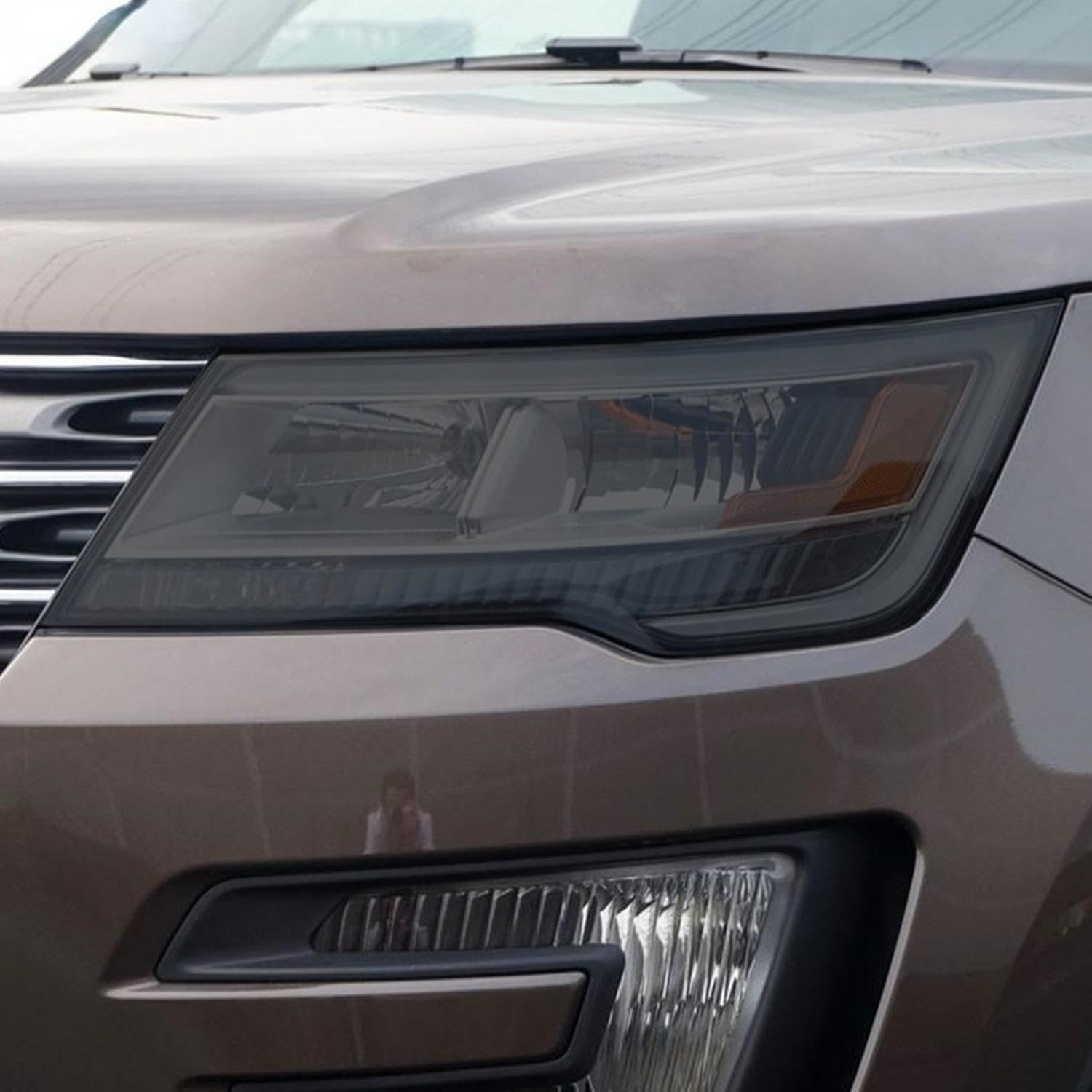 2 Pcs Car Headlight Protective Film Headlamp Restoration Transparent Black TPU Sticker ，for Ford Explorer 2016 2017 Accessories