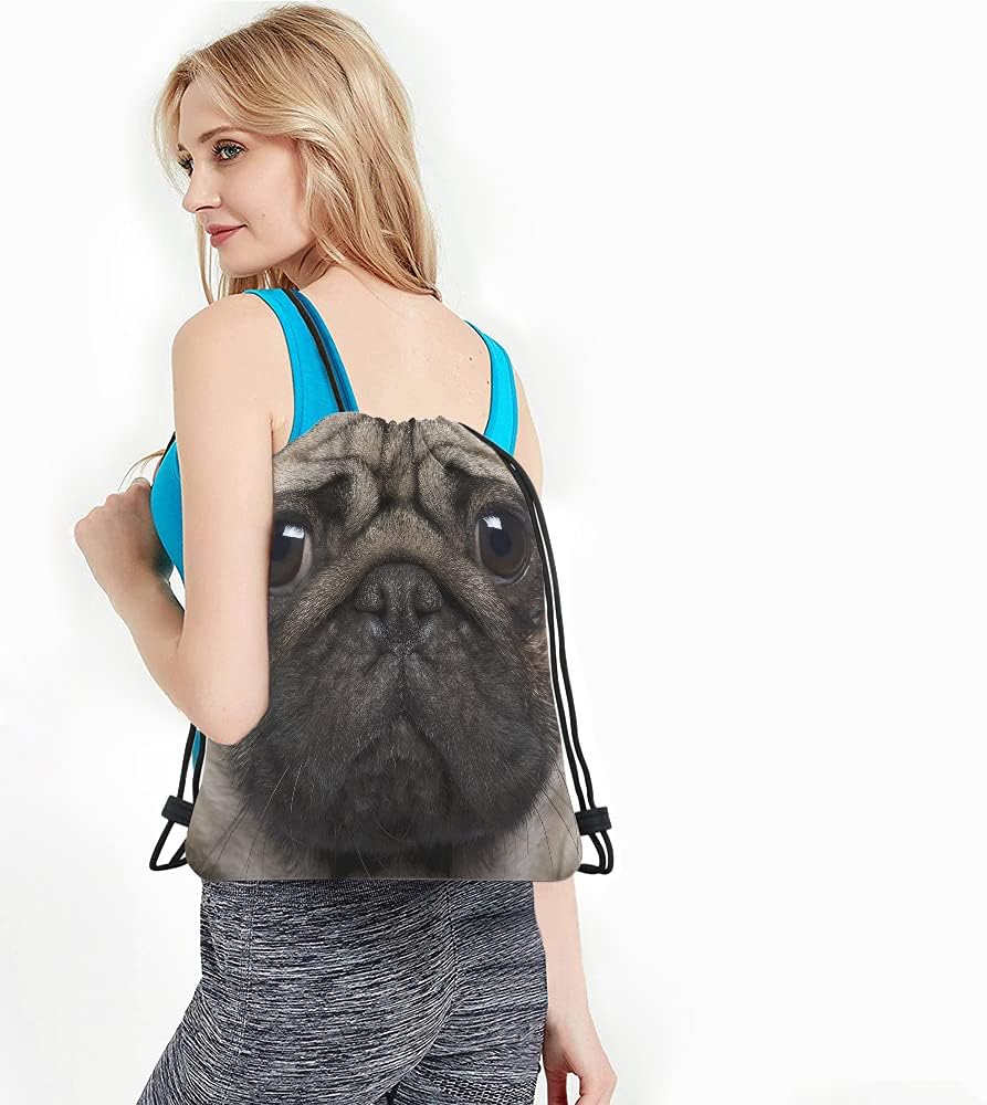 Pug Drawstring Bags - Backpack Bag with Funny Pug Dog Face, Cute Animal Theme for Men & Women image 4