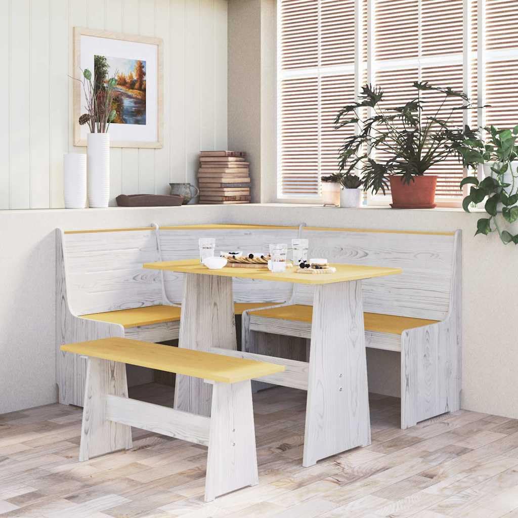 Banco esquinero puro 151 cm, madera maciza de pino en forma de L