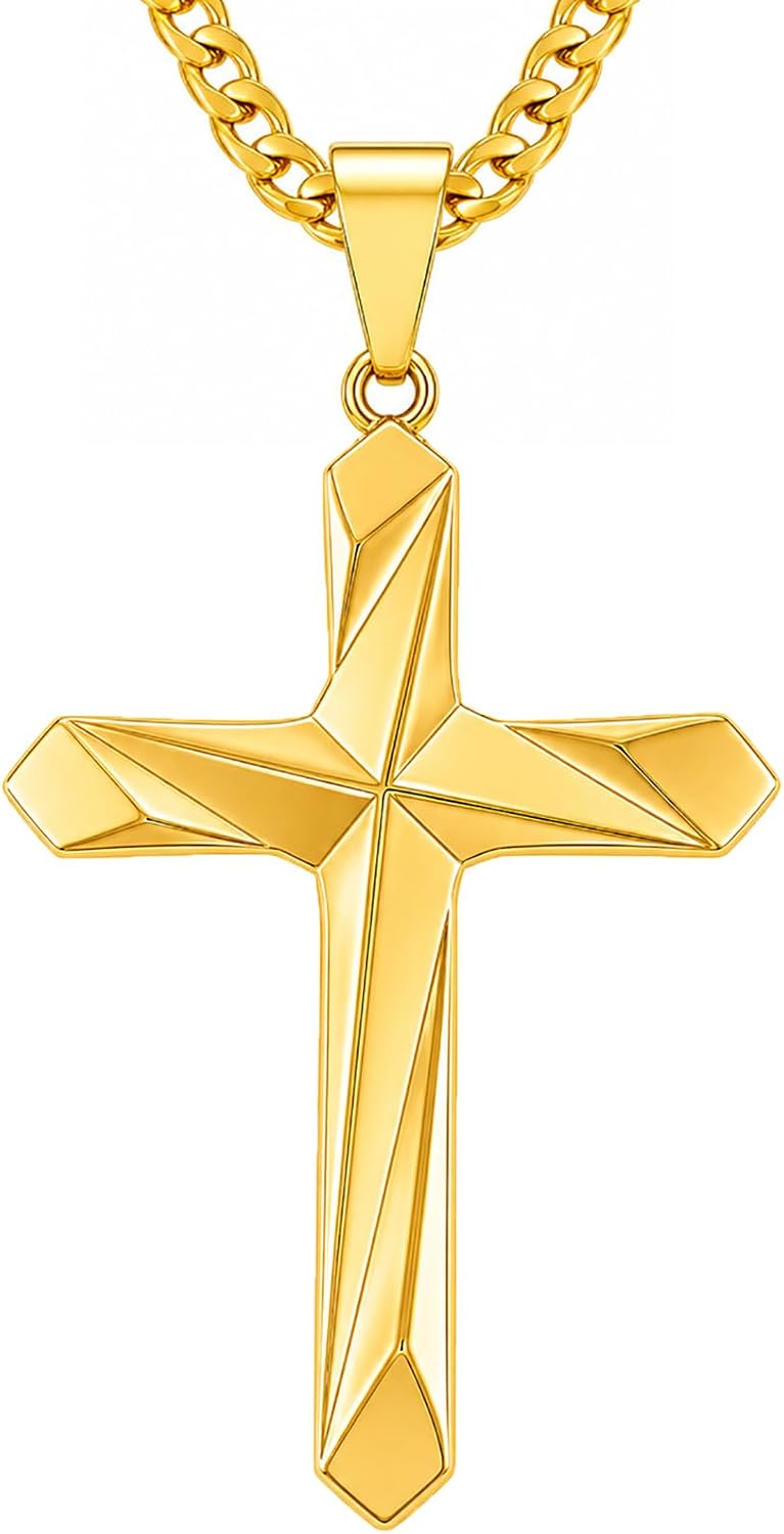 Midari Gold Cross Necklace for Men 18K Gold Cross Pendant Minimalist Faith Necklace Christian Pendant Religious Gift