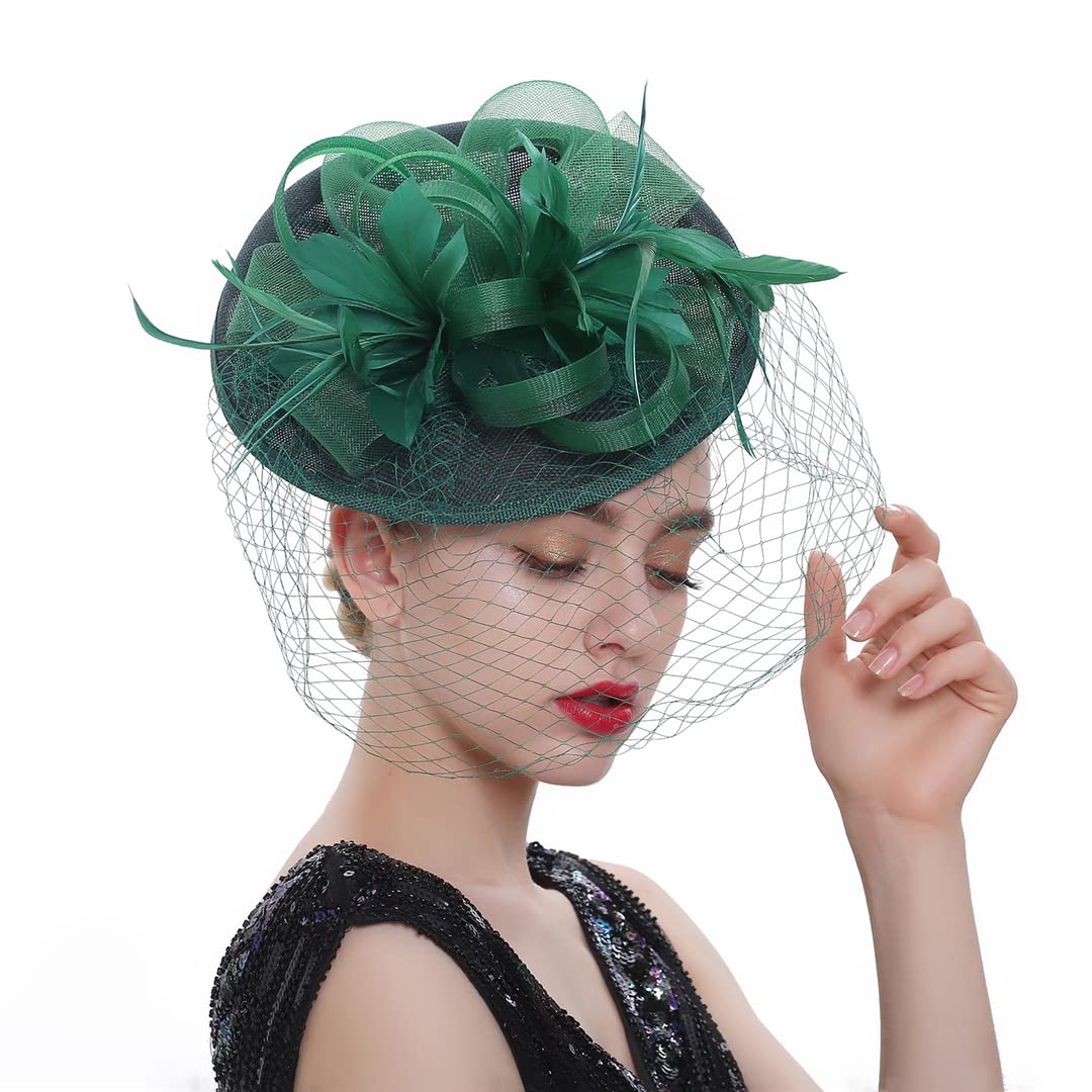 LYGBAOFUL Tocado de Plumas de Velo, Sombrero Formal para Boda, Mujer, Tocado de Iglesia, Tocado para Fiesta de té y cóctel (Borgoña)