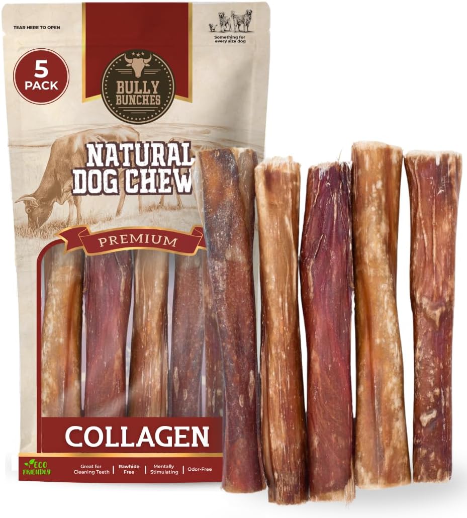 Bully Bunches 12 Inch Collagen Wrapped in Beef Bully Stick | Consistently Sized, All-Natural, Long Lasting Dog Chew | Dental Stick for Avid Chewers (12 Inch, 10 Pack)