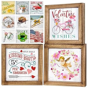 Set of 3 Rustic Wood Frames for Tiered Tray Decor 36 Interchangeable Seasonal Home Signs for Valentines St Patricks Day All Seasons 7×7 in