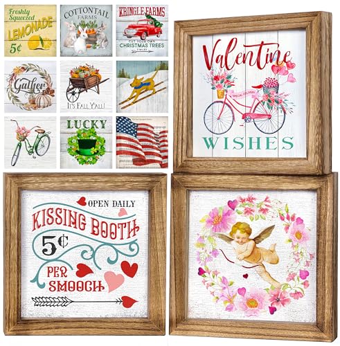 Set-of-3-Rustic-Wood-Frames-for-Tiered-Tray-Decor-36-Interchangeable-Seasonal-Home-Signs-for-Valentines-St-Patricks-Day-All-Seasons-7x7-in Set of 3 Rustic Wood Frames for Tiered Tray Decor 36 Interchangeable Seasonal Home Signs for Valentines St Patricks Day All Seasons 7×7 in