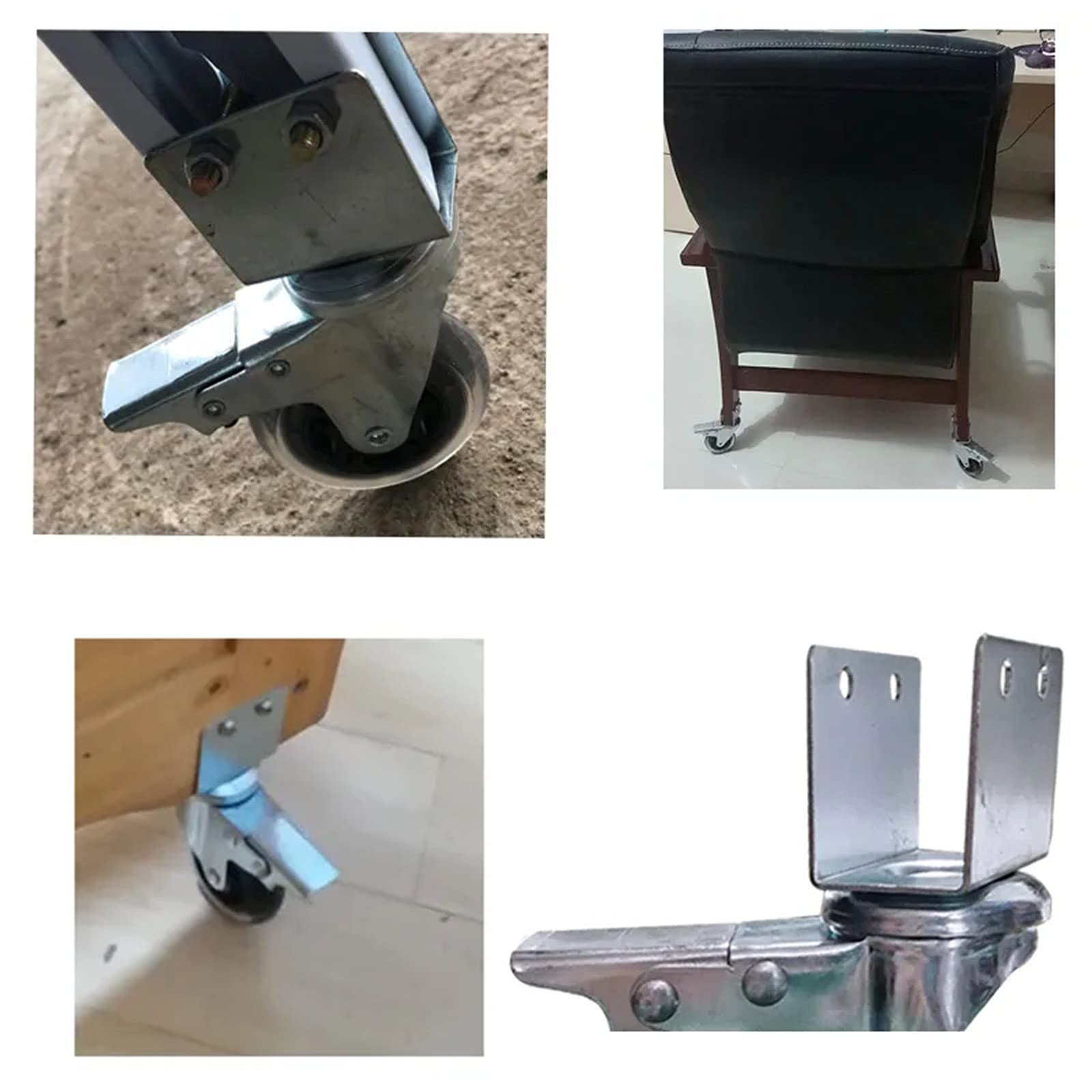 Ruote per mobili, ruote girevoli in PU da 3 pollici da 75 mm con freno, ruote mute a doppio cuscinetto a forma di U per gambe di sedie, portafiori, culle, carrello, tavolo - 2 pezzi