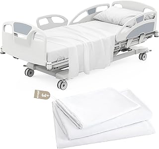 Hospital Bed Sheets Set 3 Piece for Home Use & Hospital Care Beds, 1 Fitted Sheet 36" x 84" x14", 1 Flat Sheet and 1 Pillowcase, Shrinkage & Stain Resistant Hospital Bed Sheet Set, White