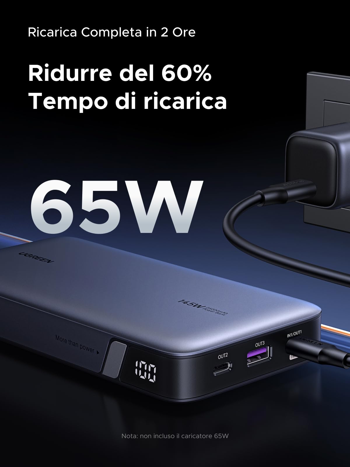 UGREEN Nexode 145W Power Bank 25000mAh Ricarica Rapida Caricatore Portatile PC USB C PD3.1 140W 3 Porte LED Compatibile con iPhone 17 16 15 14 Plus Pro Max Air Galaxy S25 S24 A56 A17 A16 MacBook iPad