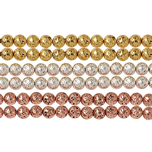Beadthoven 5Strands Electroplated Mixed Color Natural Lava Bead Strands 8Mm Rock Round Stone Bead Charms For Jewelry Making Women & Men’s Bracelets Handmade Accessories Finding Supplies #TOP2