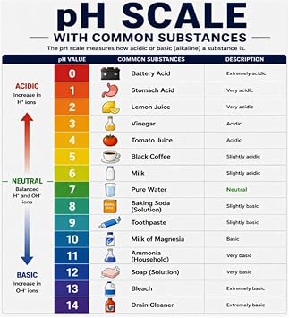 Laboratory Science Poster pH Scale Chart with Common Examples Acids Bases Chemistry Educational Wall Decor for School or Home StudyUnframed,08X12inch20X30cm