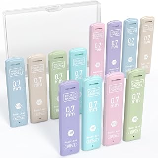 FourCandies 0.7mm HB #2 Mechanical Pencil Leads - 720 Break-Resistant Black Refills in 12 Colorful Tubes