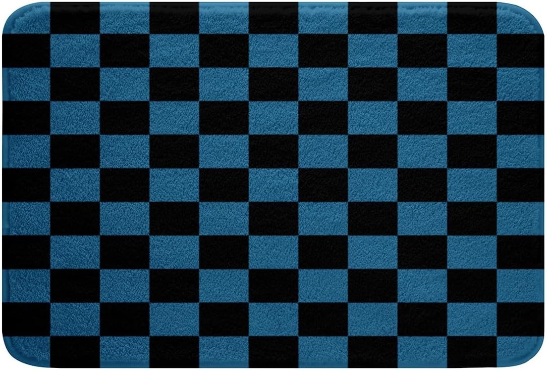 Feelyou Checkered Bathroom Rugs Teen Women Men Blue Black Plaid Bath Mats for Bathroom 16x24 Inches Cute Retro Neutral Checkerboard Geometric Vintage Room Decor image 2