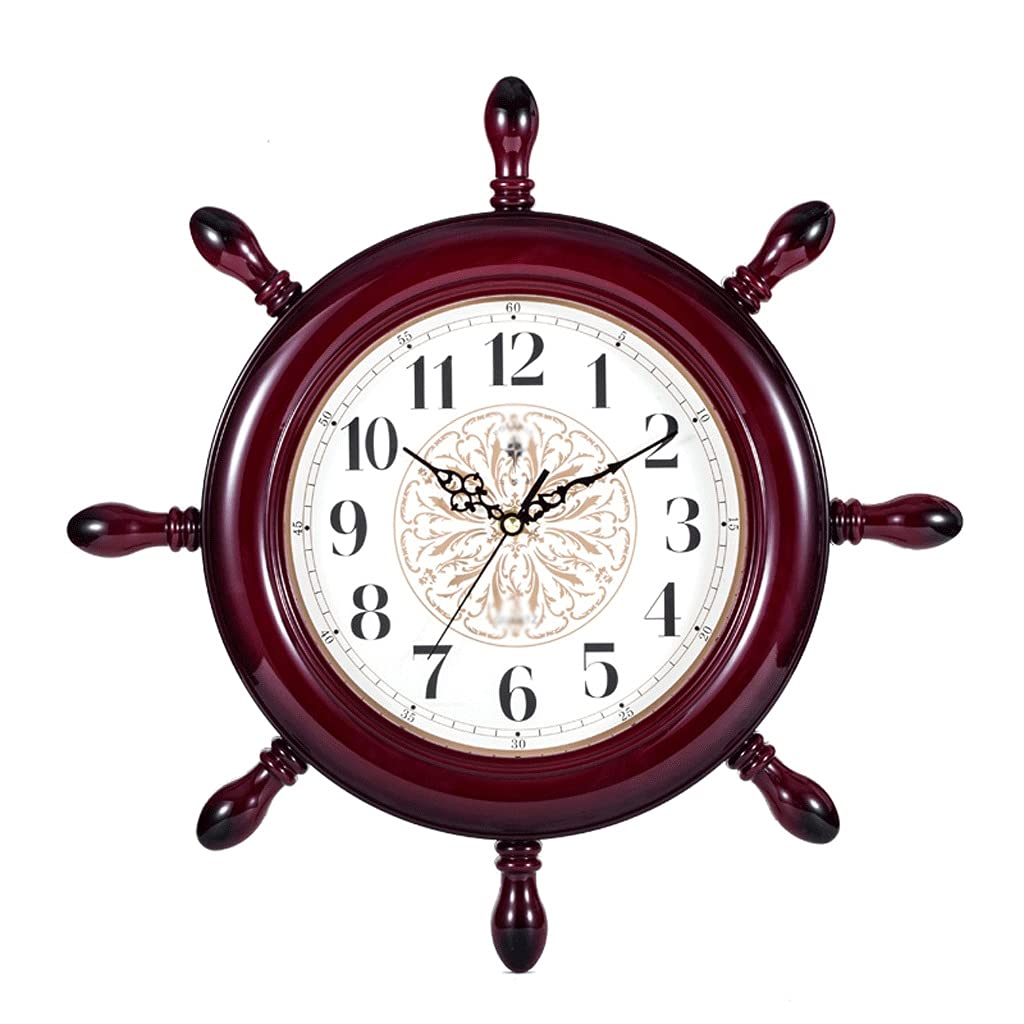 fhda Wall Clock,Silent No Ticking Sound,18-inch Unique Art,European Style Rudder,Battery Powered,Suitable Living Room Bedroom Porch (Color : Brown, Size : 18in)