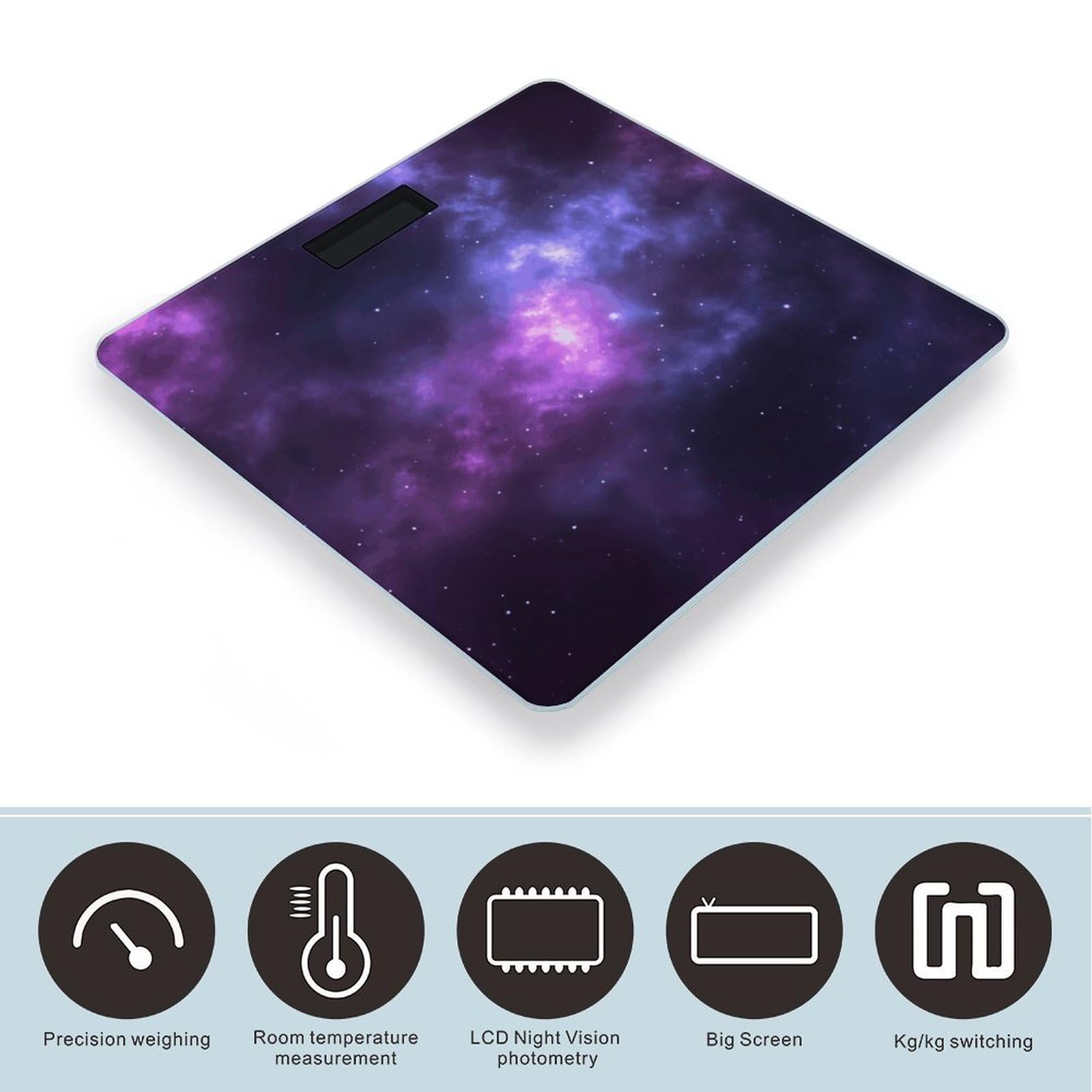 Magic Galaxy Sky Purple - Báscula digital de alta precisión con pantalla LCD grande, báscula de peso duradera para uso doméstico, mide hasta 400 libras/180 kg