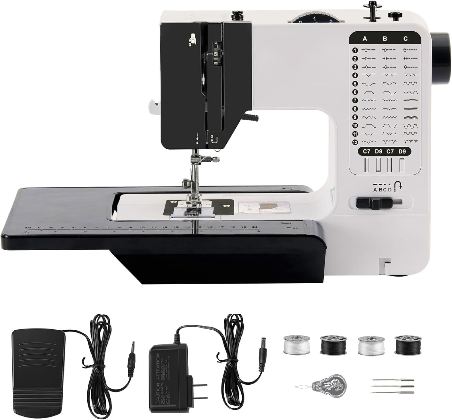 Máquina de Coser con mesa de extensión, Máquina De Coser Profesional, Máquina De Coser Portátil, máquina de coser para principiantes con 38 programas de costura de 2 velocidades, con accesorios