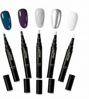 Polishey Nail Polish Pens, Quick-Dry Gel Nail Art Pen Set, Precision Nail Polish Markers for French Tips, Lines & Detailed Designs, Manicure Drawing Pens for DIY Nail Art，Cool Tone Mix