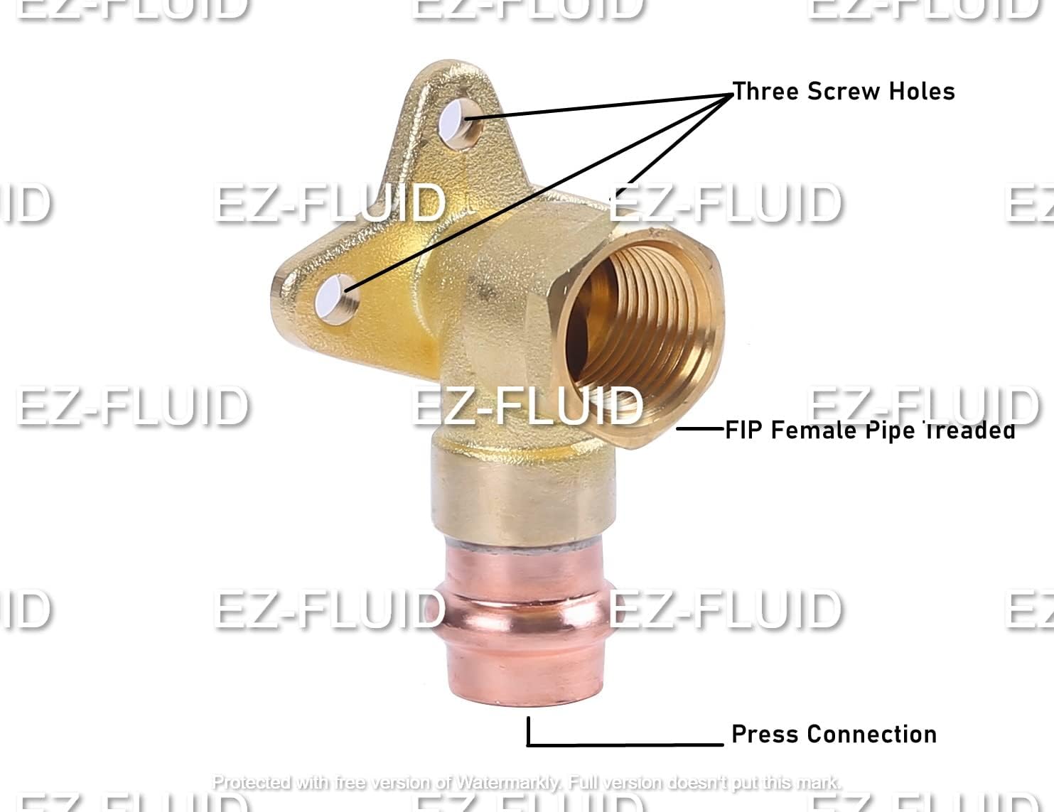 EZ-Fluid (5pc) 1/2" FIP x Propress Drop Ear 90 Degree Elbow,Press x FIP Brass Shower Drop 90 Elbow,HeavyDuty Brass Drop Ear,ProPress Press Copper Fitting Connection Plumbing Fittings