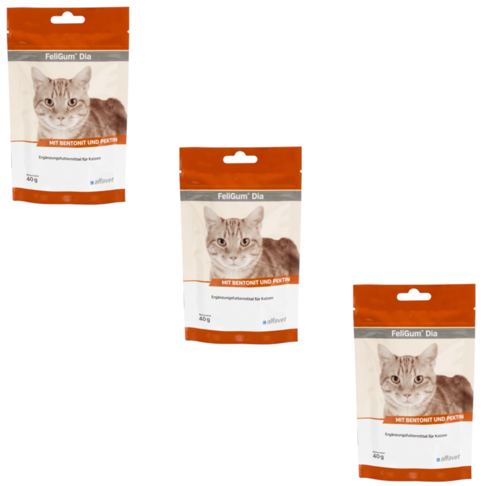 alfavet FeliGum Dia | 3er Pack | 3 x 40 g | Diät-Ergänzungsfuttermittel bei Durchfall für Katzen | Kaudrops