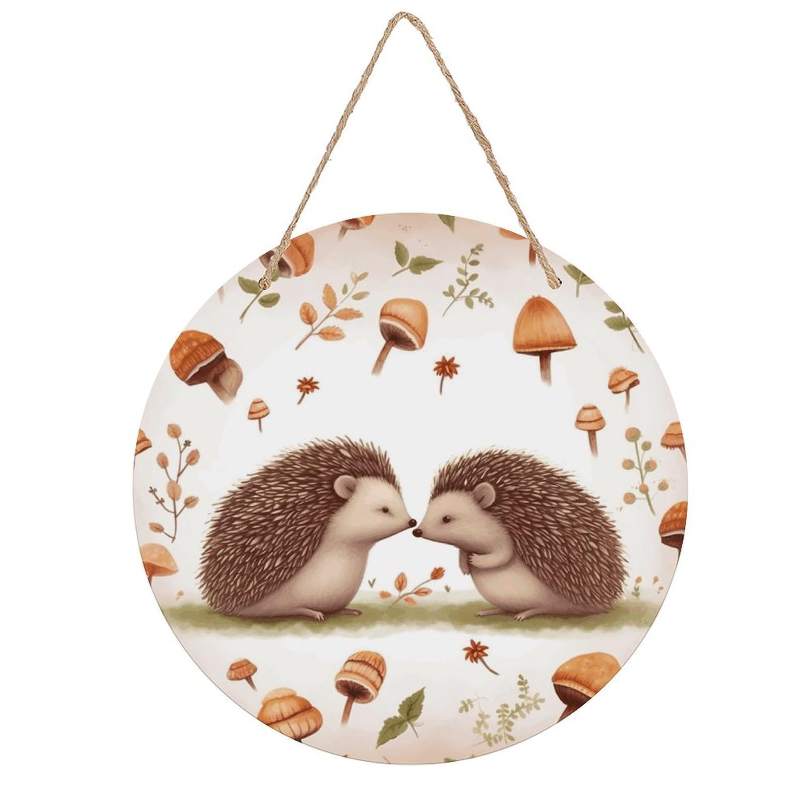 VstaDank Nature Lovely Hedgehog Lovers Wall Art Decor with Ropes Wooden Hanging Sign Hanging Wall Decor Artwork Round Wood Painting Modern Wall Prints Decor Picture for Office Bar Home Decors
