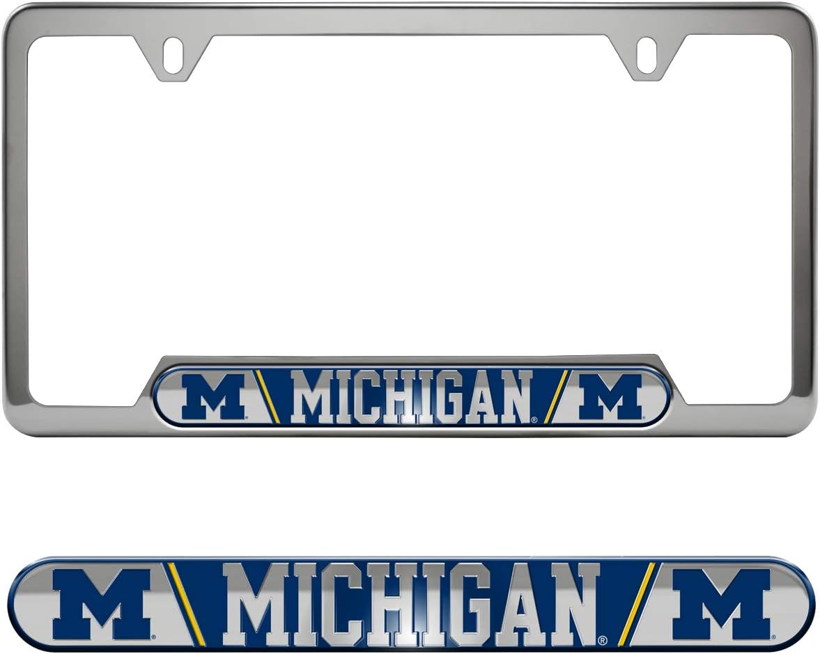 FANMATS NCAA Embossed License Plate Frame, Stainless Steel Frame with Stamped Aluminum Team Logo Inserts, 6.25in x 12.25in
