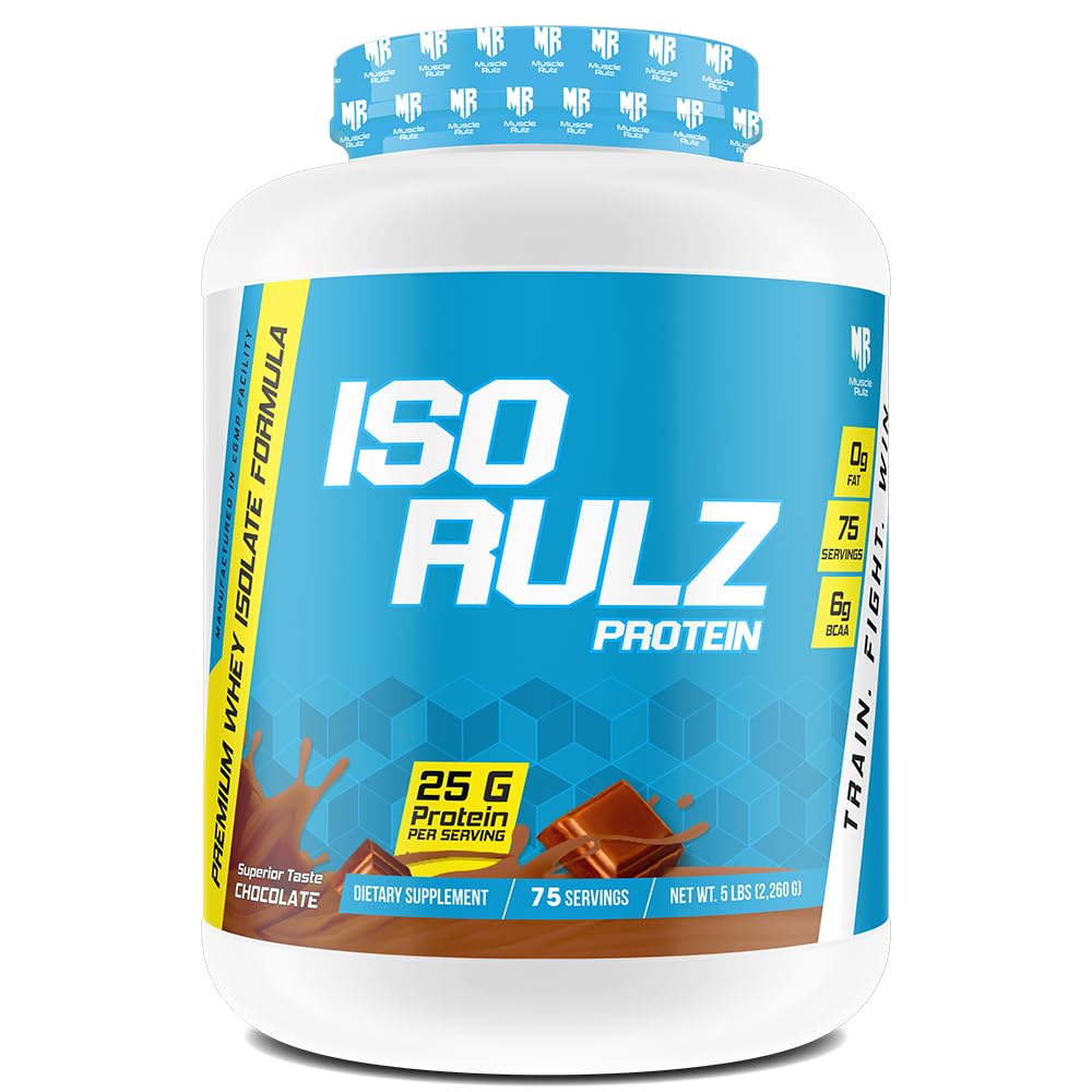 MuscleRulzIso Rulz - Premium Whey Isolate Formula, 25g Protein, 0g Fat, 6g BCAA, 5lbs (Chocolate, 5lbs)