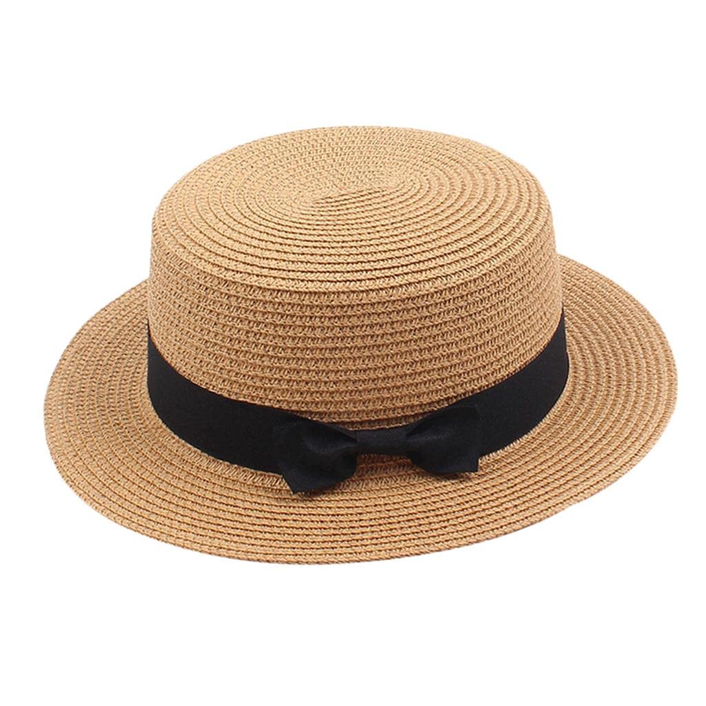 MYADDICTION Elegant Flat Top Bow Fedora Hat Sun Hat Straw Cap Fishman Hat Light Brown Clothing, Shoes & Accessories | Womens Accessories | Hats