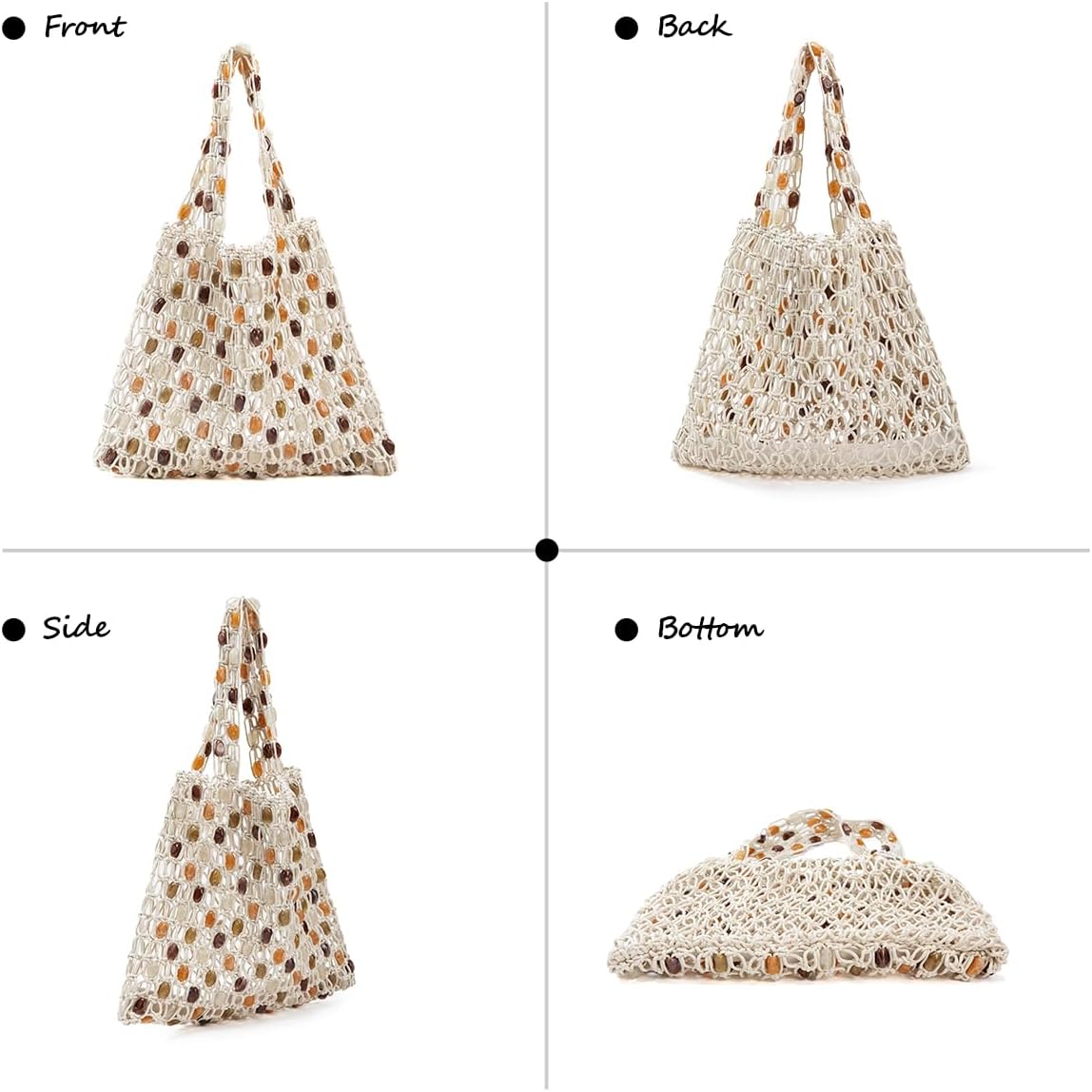 Crochet Shoulder Bag for Women Boho Beaded Hobo Bag Summer Beach Tote Handbag, Lightweight Knit Hobo Purse Handmade