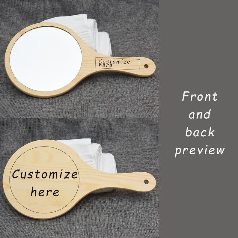 Image of Personalised Wooden Handheld Mirror, Oval Shape