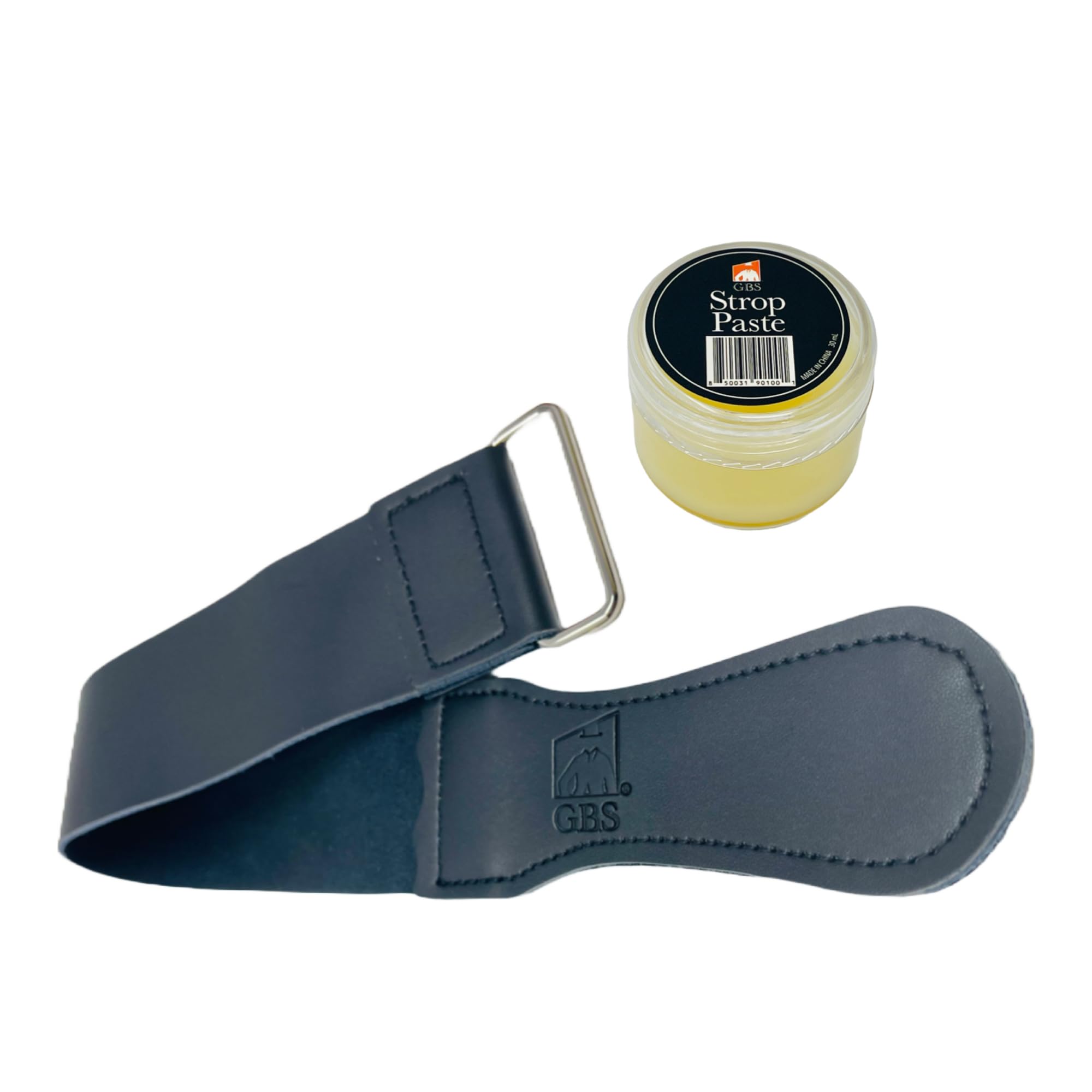 G.B.S Black Leather Razor Strop – Handmade Grain Leather Strop with Strop Paste – Professional Honing & Sharpening Strop for Straight Razors, Knives, Chisels & Tools