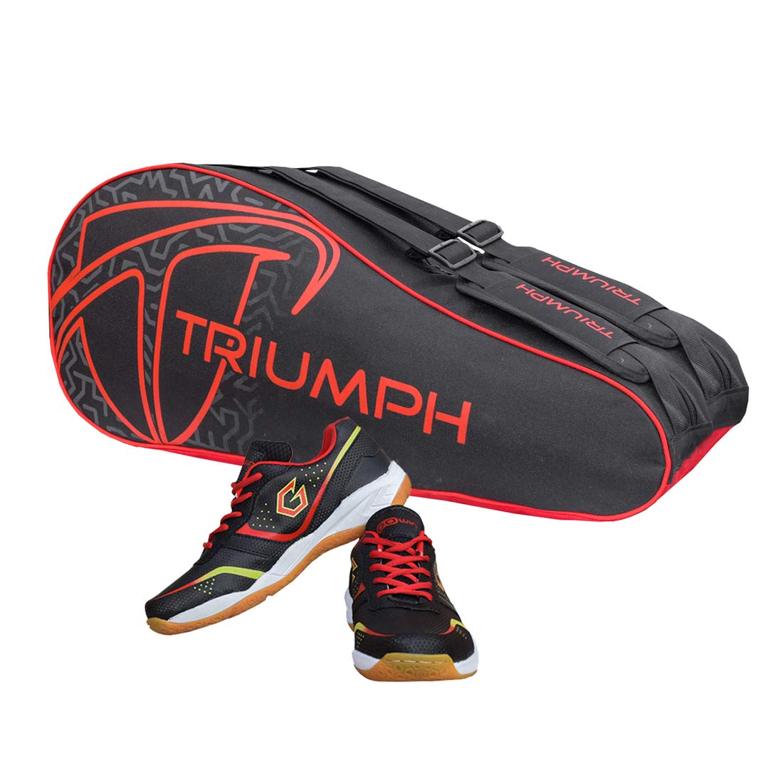 Gowin Badminton Shoe Smash Black Size-6 with Triumph Badminton Bag 303 Black/Red-image-42