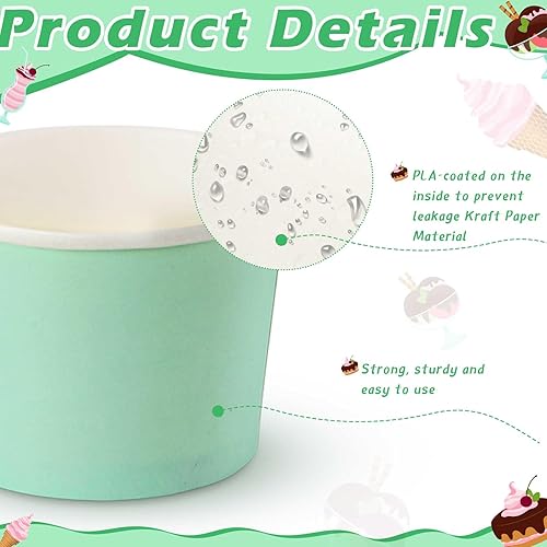 Miniatura 10 de 100 tazas de helado de 8 onzas con 100 cucharas, recipientes de helado de color sólido, tazas de helado desechables, tazones de yogur para postre,