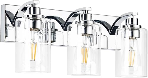 Miniatura 9 de Lámparas de baño de 3 luces, modernas luces cromadas para tocador de baño, accesorios de iluminación sobre espejo con pantalla de vidrio