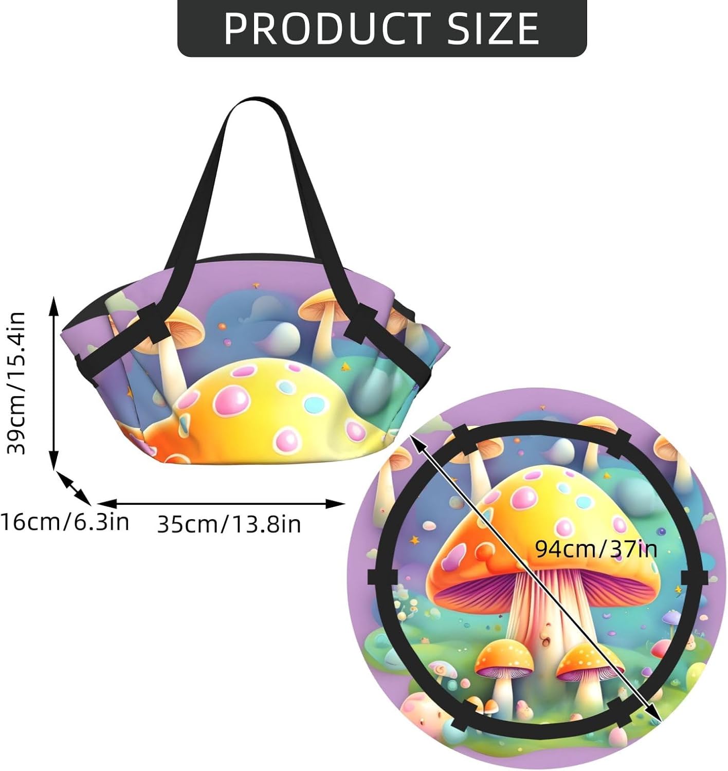 Foldable Camping Bag for Outdoor Picnic Beach Use Comfortable Light with Unique Exquisite Fantasy Dream Mushroom Print