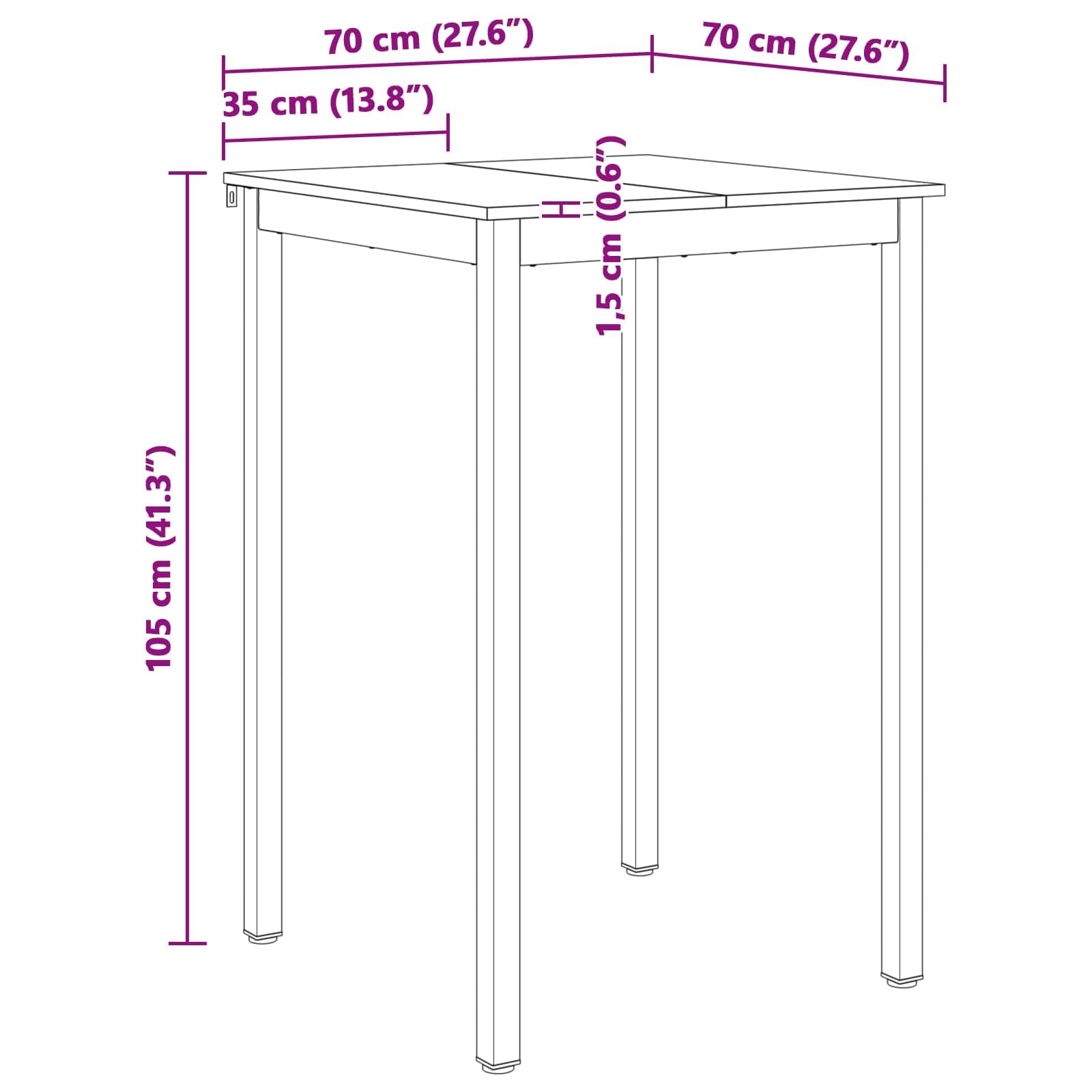 Mesa de bar natural 70 x 70 x 105 cm de madera maciza de pino, patas de metal con barra en forma de H, para cocina y comedor, 80 kg, moderna, ahorra espacio, estilo industrial
