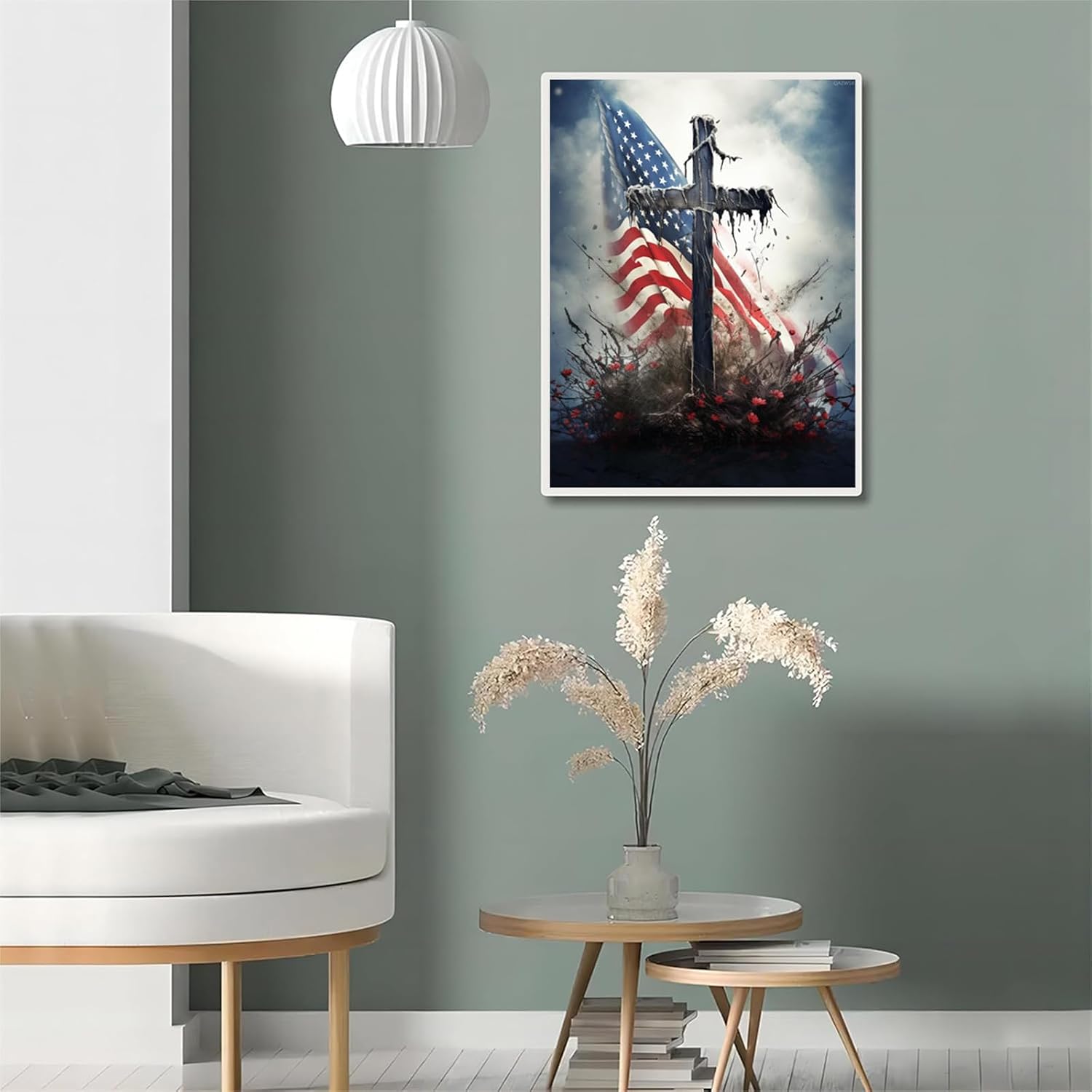 QAZWSX Cross American Flag Diamond Painting Kits for Adults, Beautiful Diamond Painting 5D DIY Diamond Art Kits Full Drill Diamond for Gift Wall Decor Gem Arts 12x16inch