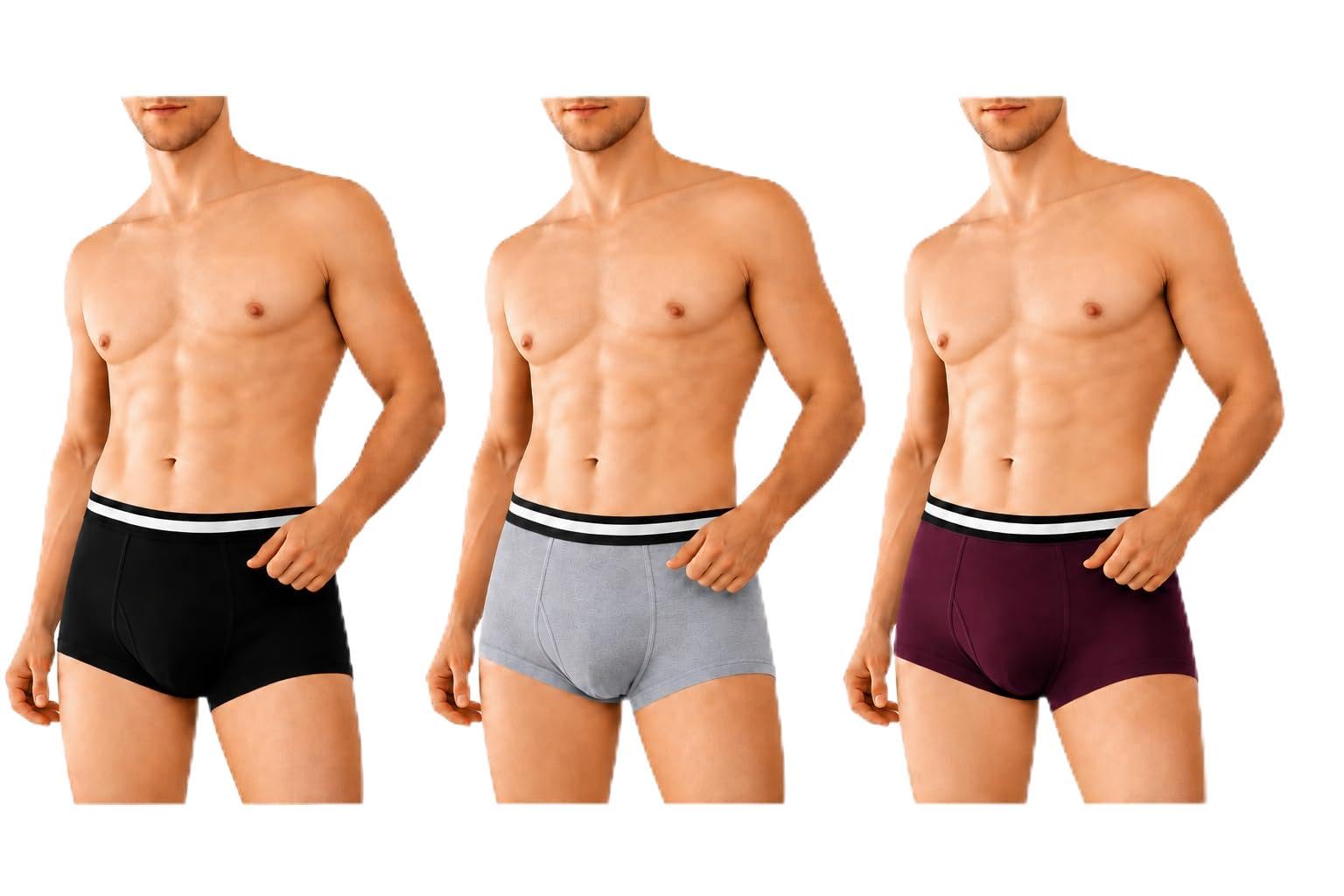 Men's Bamboo Boxer Trunks Pack of 3 | Ultra Soft & Breathable Underwear for Men | Moisture-Wicking, Anti-Odour, Stretch Fit | Black, Steel Grey & Plum-image-7