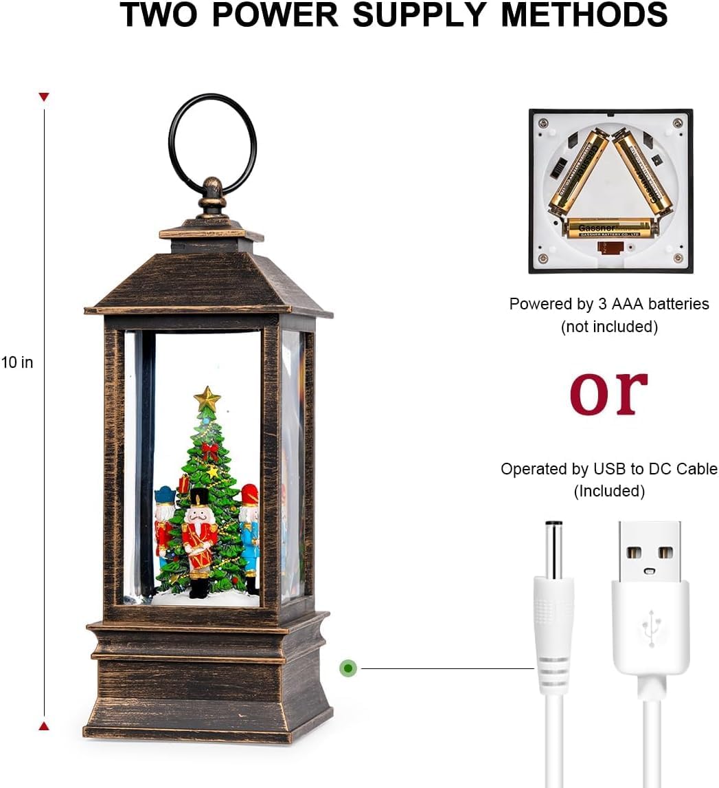 Christmas Snow Globe Water Lantern with Nutcracker Scene Battery Operated or USB Powered Musical Lighted Holiday Decoration for Tabletop Display for Family and Friends