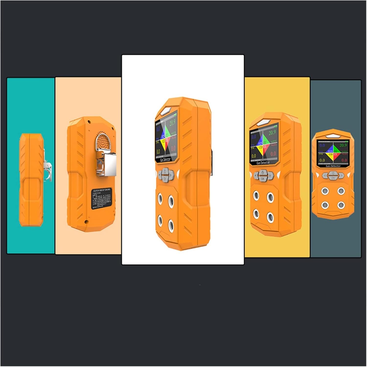 Air Quality Tester, O2 H2S CO EX 4 in 1 Color Screen Handy Compound Multi Gas Leak Detector Alarm,Enjoy the Health Benefits(Yellow (no pump))