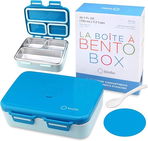 Miniatura 7 de Lonchera de acero inoxidable para bebés pequeños, niñas y niños, Mini Bento, 3 secciones de porciones de metal ecológico con tapa a prueba de fugas